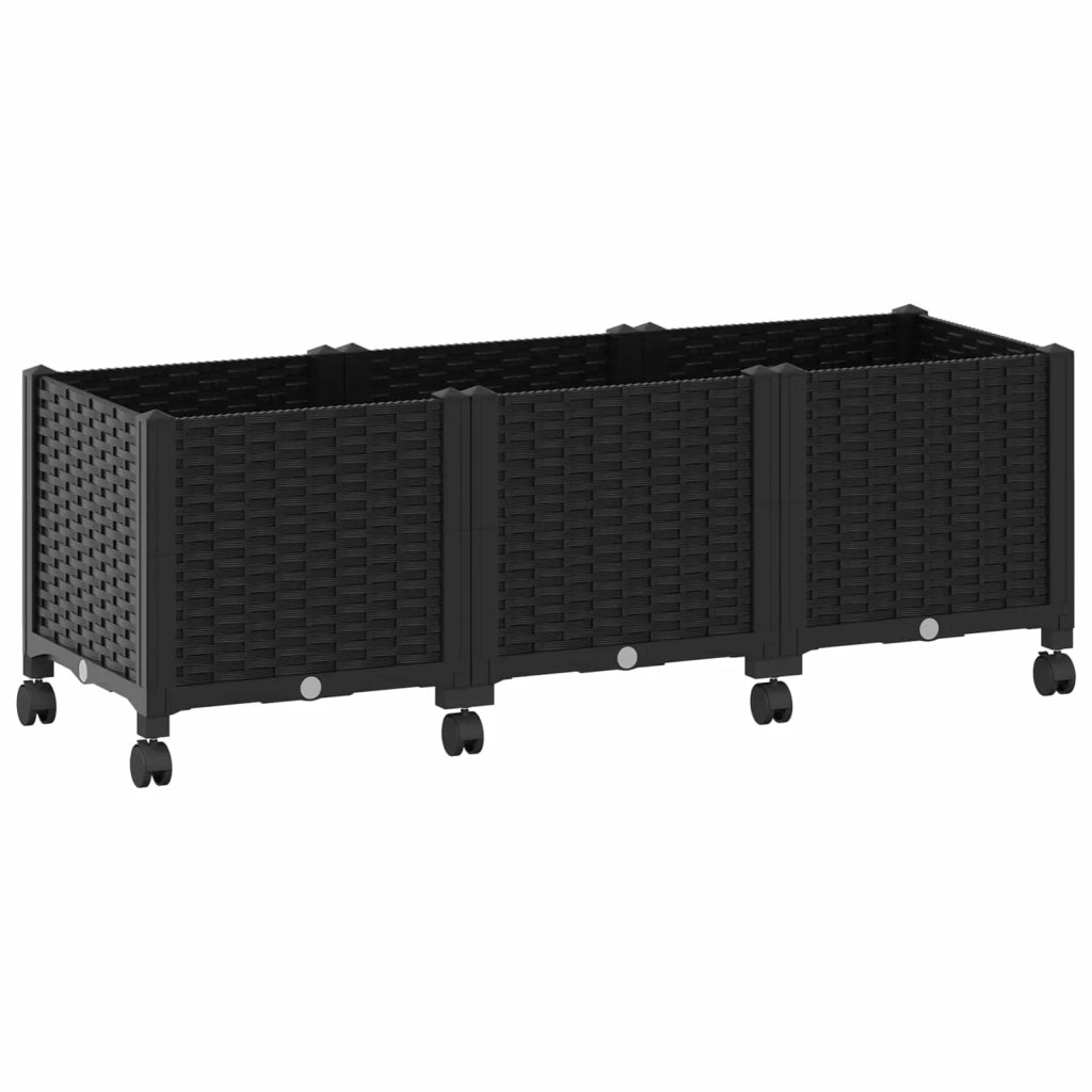 Vaso da Giardino con Ruote Nero 120 x 40 x 44 cm PP 3423047