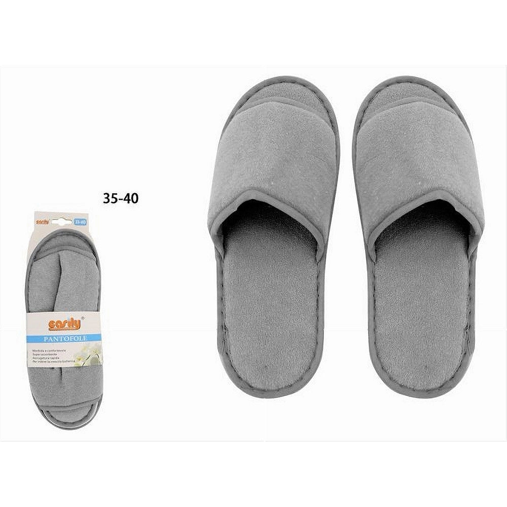 Trade Shop - Coppia Pantofole Ciabatte Bagno Tessuto Grigio Taglia 35-40 Stanza Hotel 79677 -
