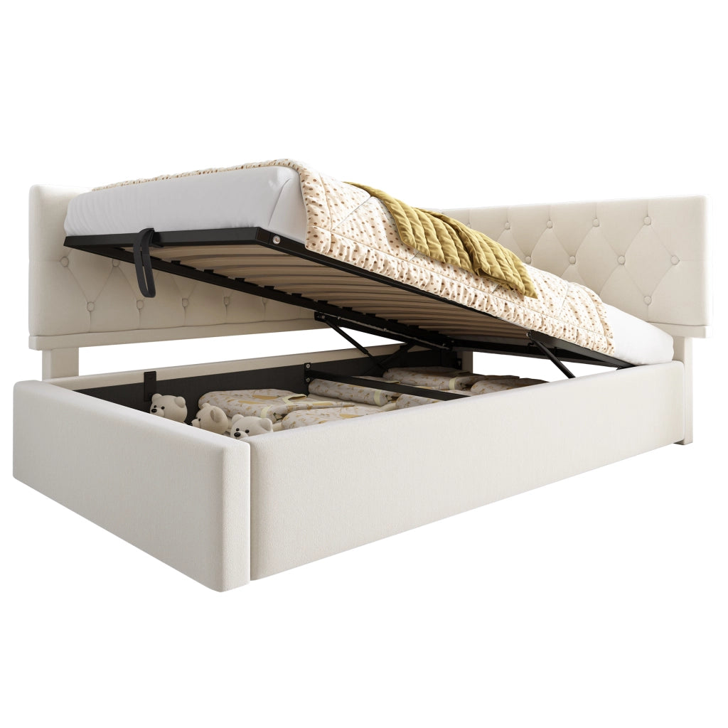 Daybed singolo – 90x200 cm – contenitore idraulico rete legno – velluto beige