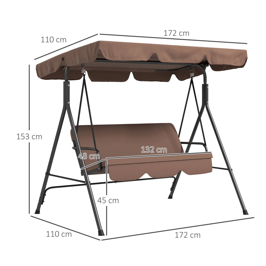 Dondolo da Giardino 3 Posti con Tettuccio e Cuscini ¨C zephmum ¨C Marrone e Nero 172x110x153 cm