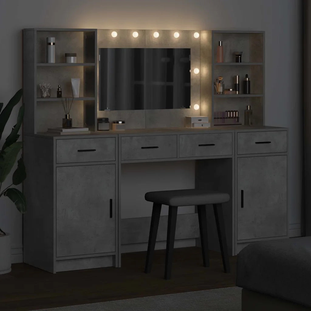 Set da tavolo da trucco con LED con porta 3 pcs Grigio cemento 3334284