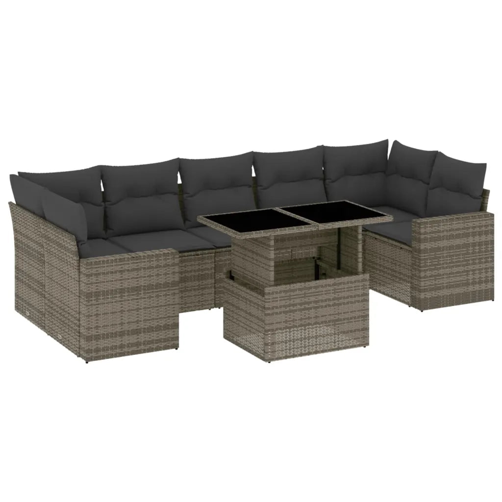 Set Divano da Giardino 8 pz con Cuscini Grigio in Polyrattan