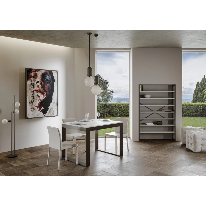 Tavolo allungabile 90x120/380 cm Tecno Evolution telaio Antracite - Bianco Frassino