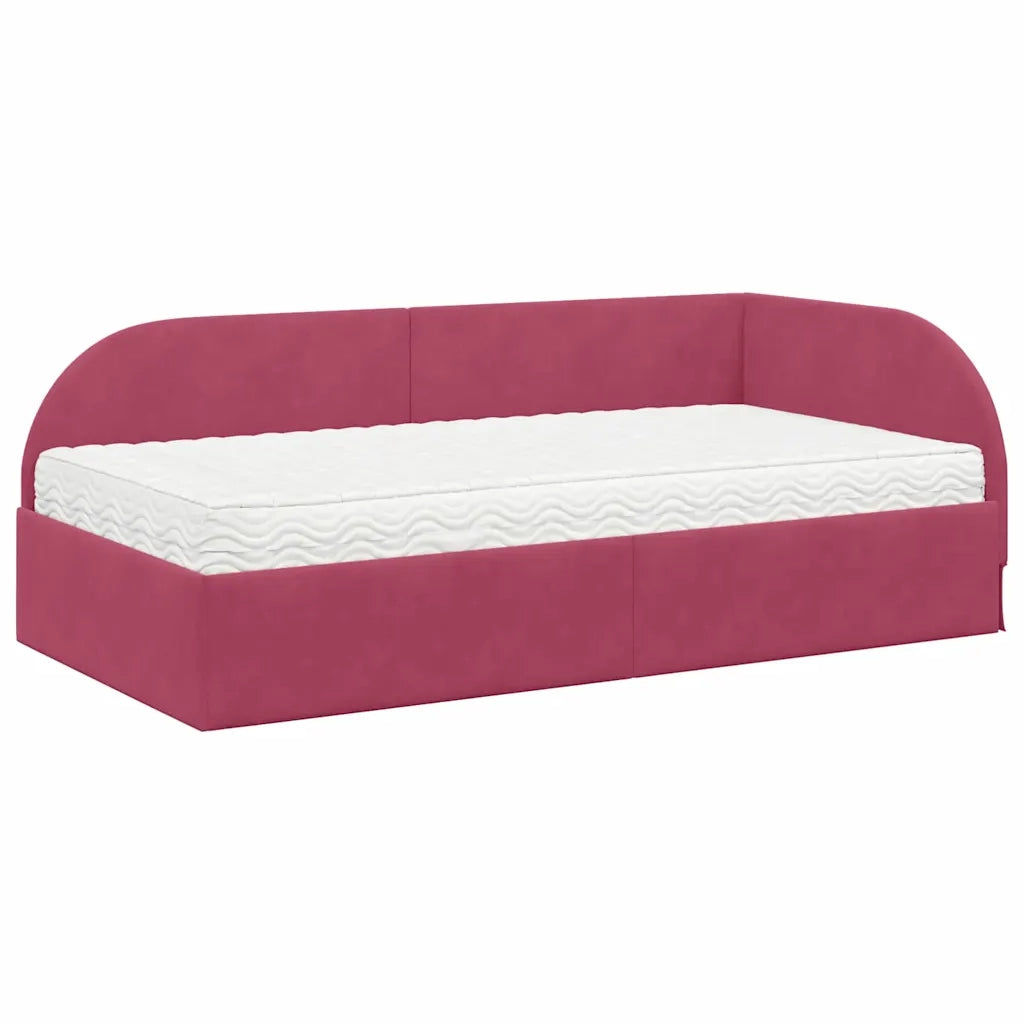 Letto singolo | Letto per adulti | Struttura Letto Angolare con Materasso 2 pcs Verde Velluto