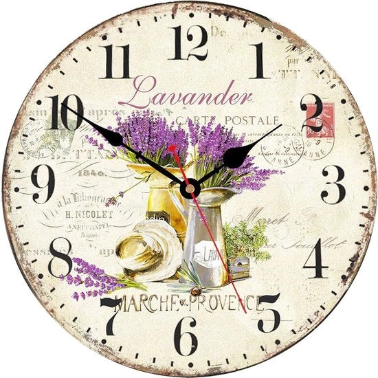 Orologio da Parete Romantico con Fiori di Lavanda, Fleur di Lilla Francesi, Orologio Decorativo Preciso e Facile da Leggere per Camera da Letto/Soggiorno/Bagno/Cucina, 34 cm
