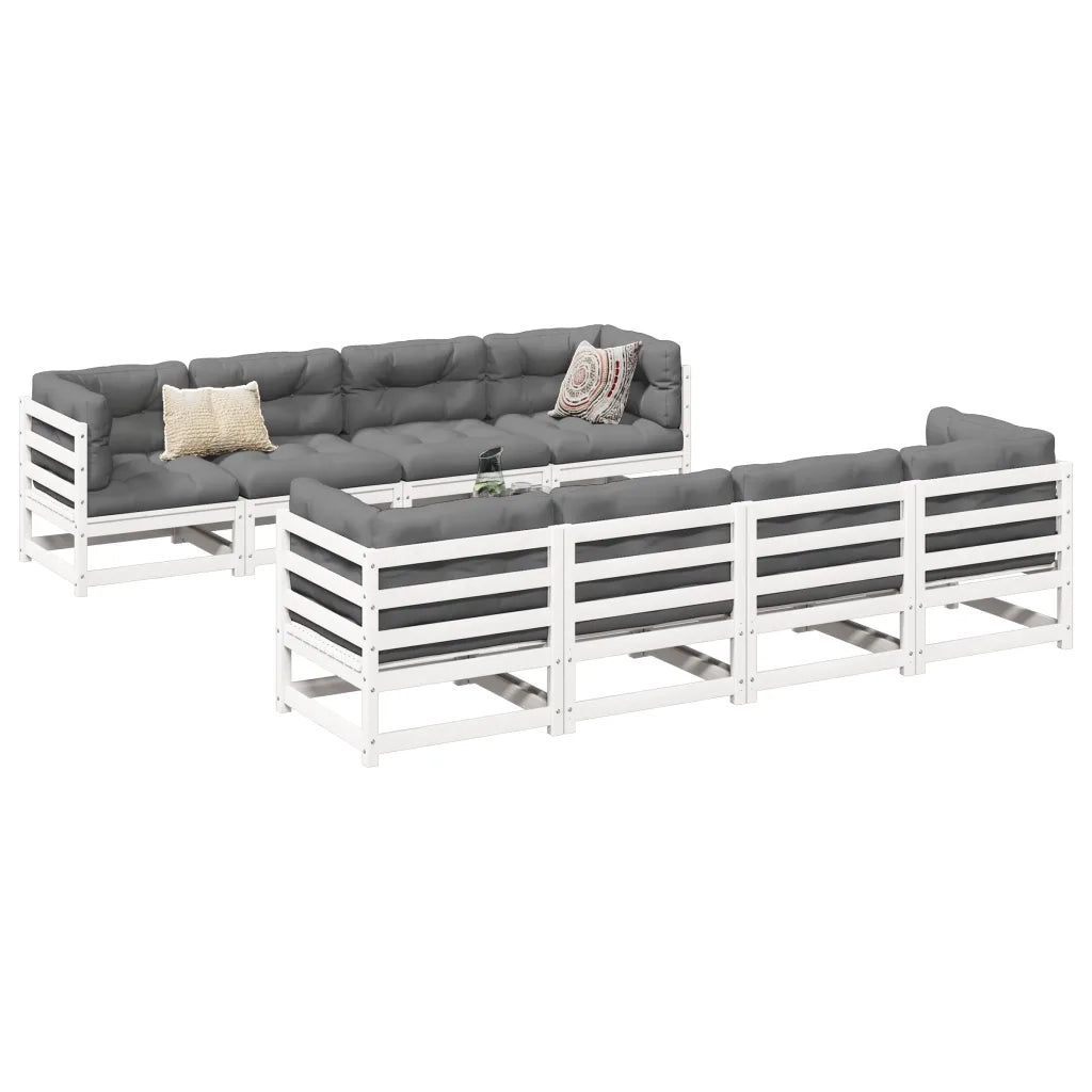 Set Divani da Giardino 9 pz Bianco in Legno Massello di Pino 3299354