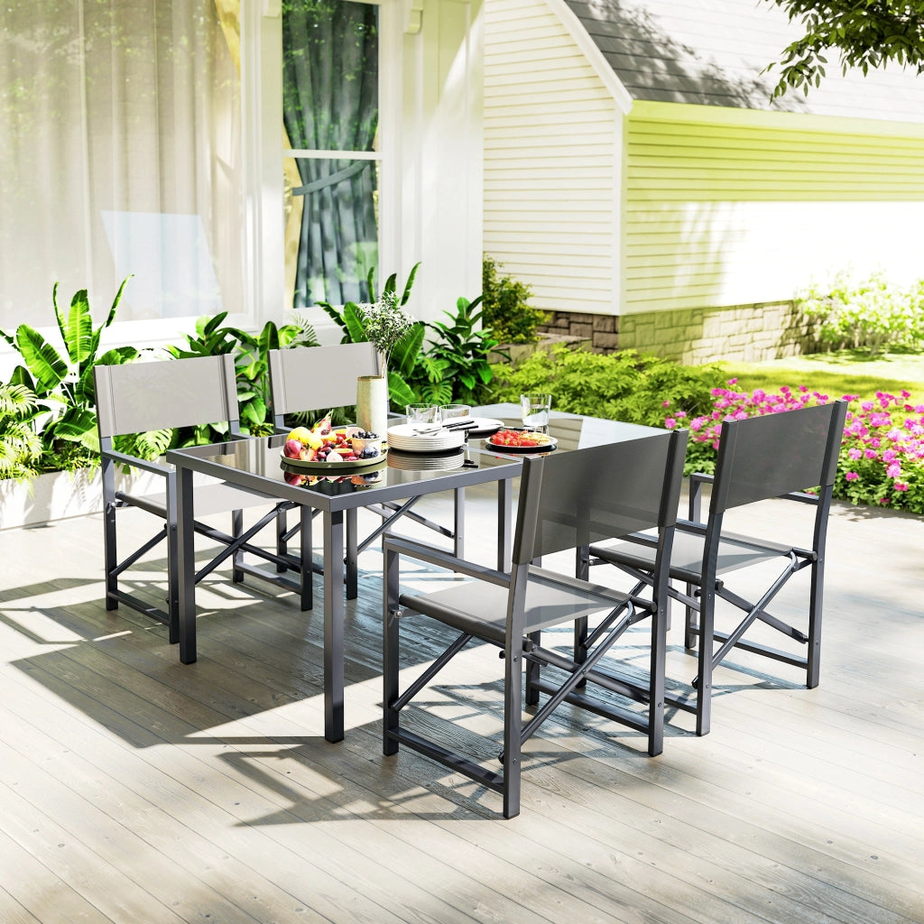 Tavolo da pranzo allungabile con 4 sedie pieghevoli ¨C zephmum ¨C Grigio, Metallo, Vetro, 90x200