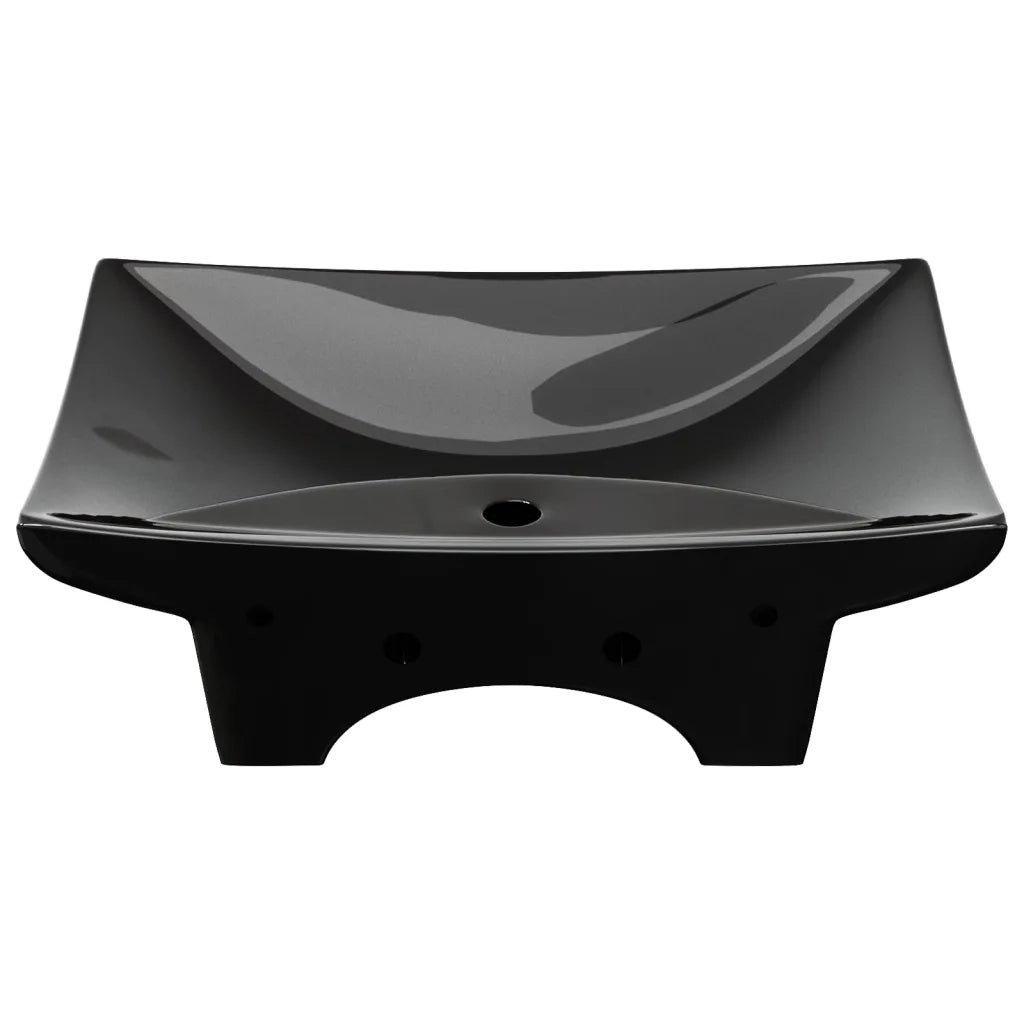 Lavabo Nero Ceramica Lusso Rettangolare Foro Trabocco Foro Rubinetto 140689