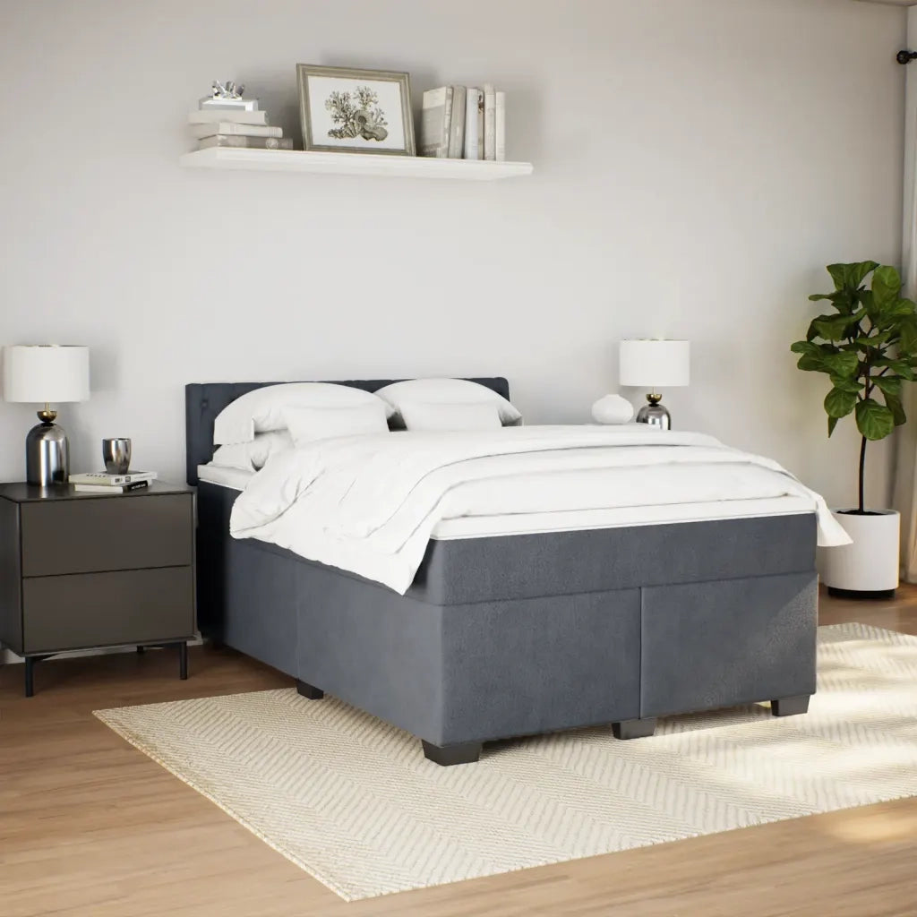 Giroletto a Molle con Materasso Grigio Scuro 140x200 cm Velluto