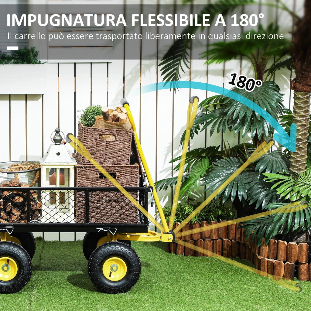 Carrello da Giardino in Acciaio ¨C zephmum ¨C Nero e Giallo 104x54x51 cm