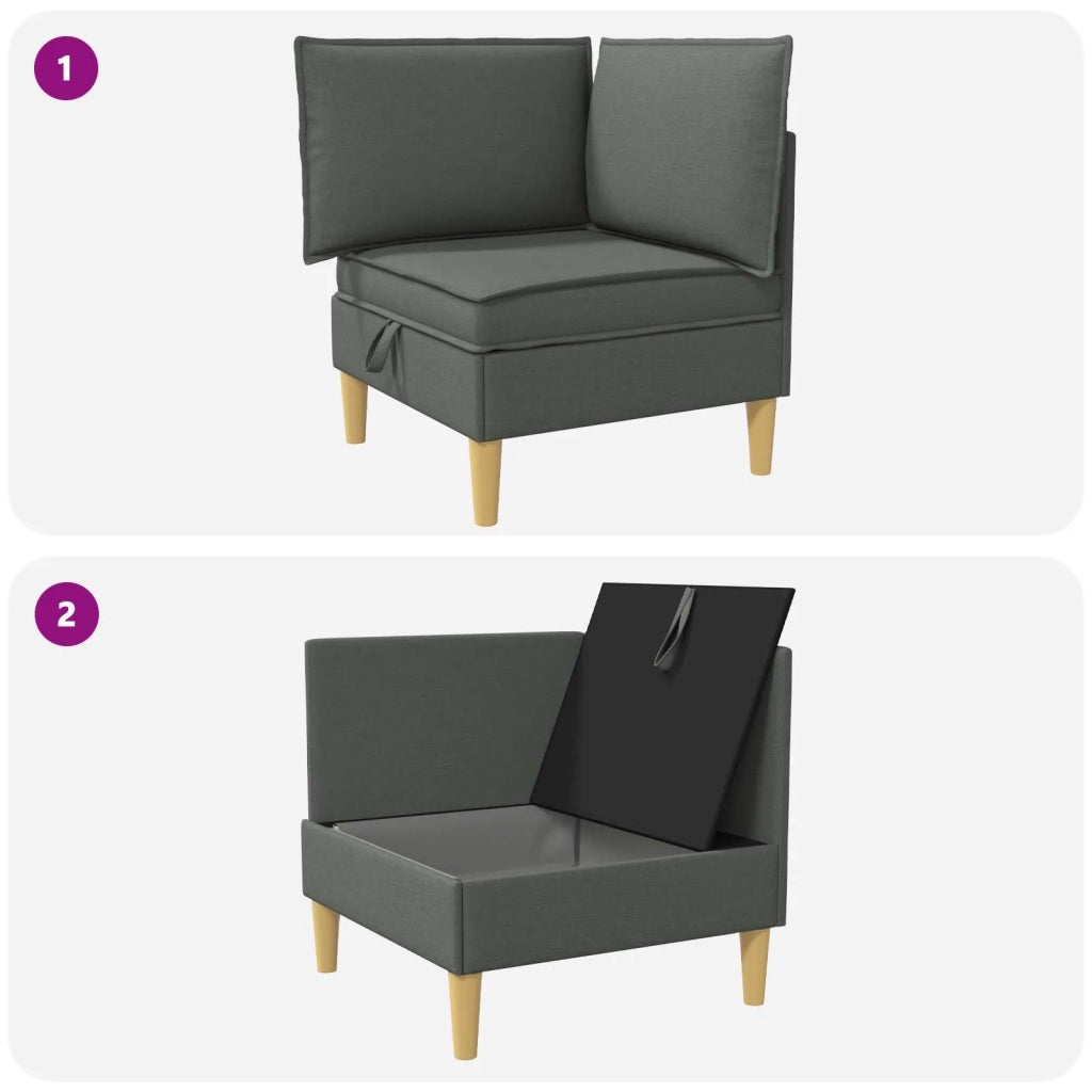 Divano ad Angolo con Storage Grigio Scuro Tessuto