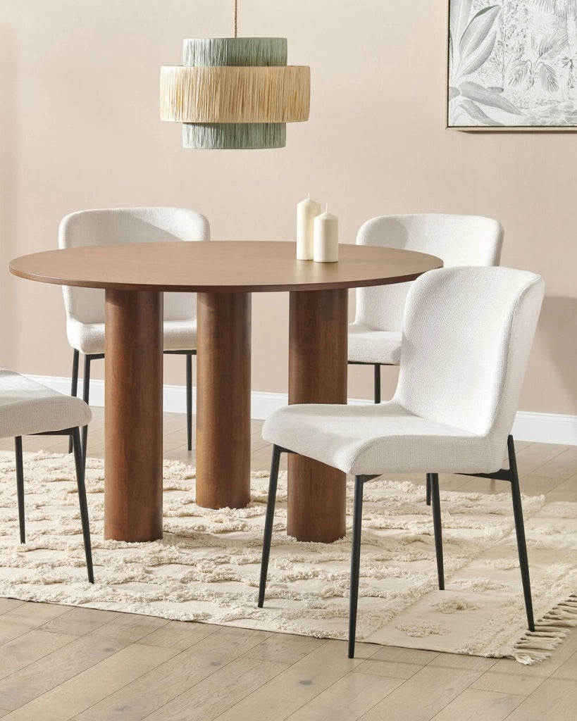 Set di 2 sedie da pranzo in tessuto poliestere con texture a maglia bianco soggiorno e camera da letto