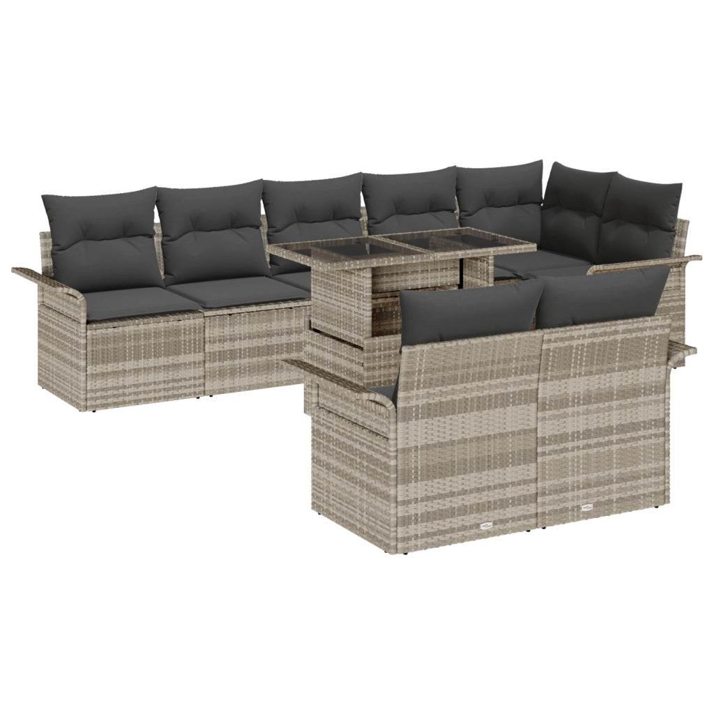 Set di 9 Pezzi di Divani da Giardino con Cuscini Grigio Chiaro in Rattan Plastica