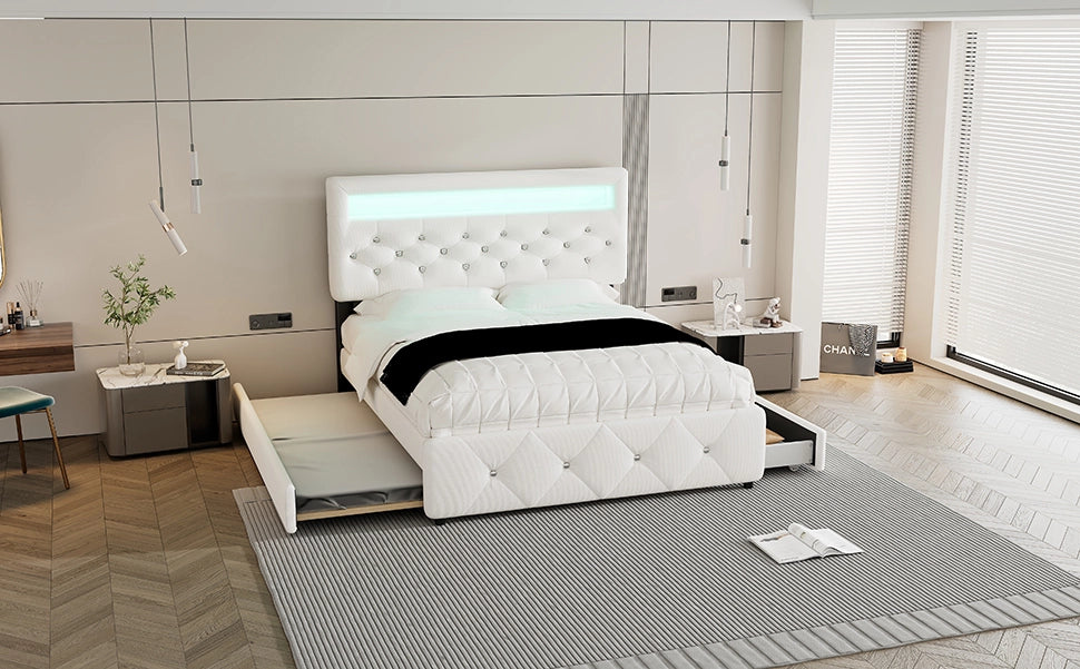 DESMIU Letto Divano 140 × 200 cm 2 posti con 2 cassetti, letto estraibile, senza materasso, in lino e cotone, bianco