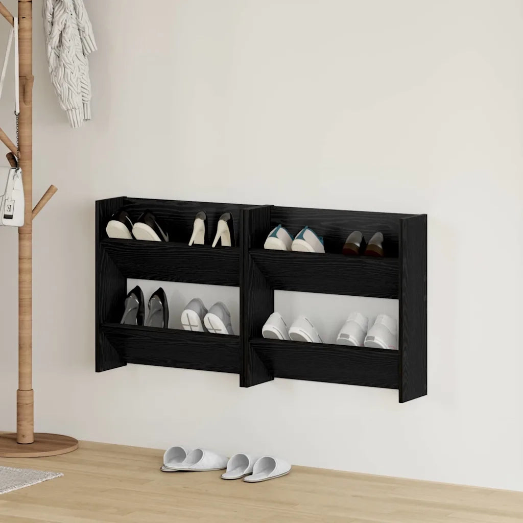 vidaXL Armadi per scarpe da muro 2 pcs Rovere nero Legno multistrato