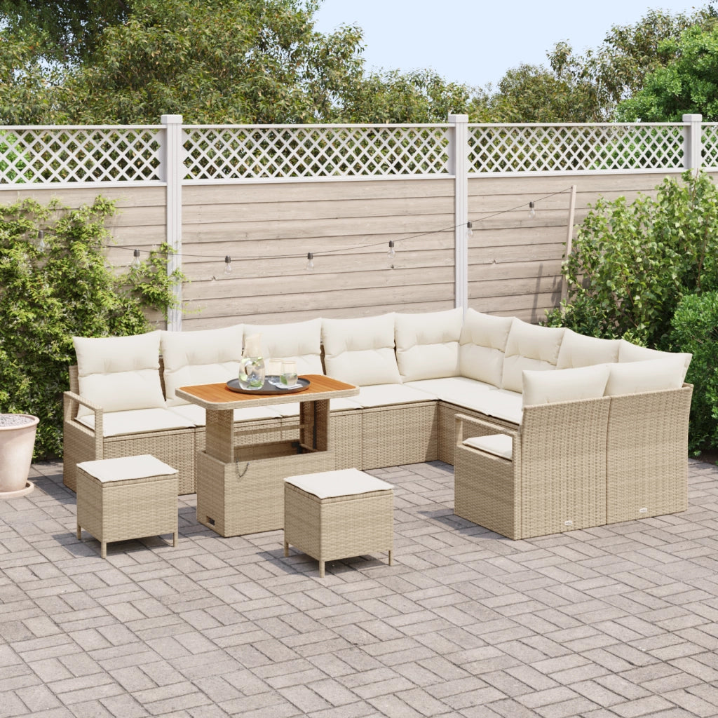 Set Divano da Giardino  12 Pezzi con Cuscini Beige Rattan Poli Acacia