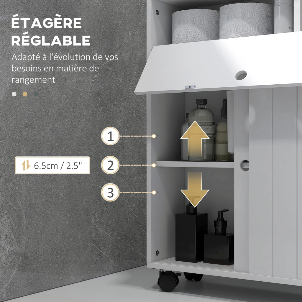 Mobiletto Bagno con Portarotoli e Ruote ¨C zephmum ¨C Bianco 52x17x67 cm