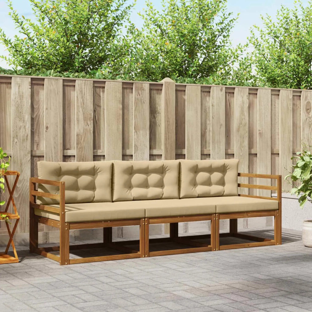 Set di divani da esterno con cuscino 3 pcs Naturale e Beige
