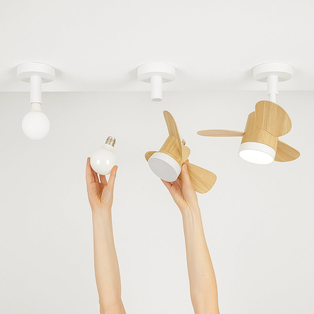 Ventilatore Perenz bianco da soffitto con luce led 15W e pale in ABS, 3 velocità, silenzioso, con telecomando, attacco E27 - Diametro 36cm