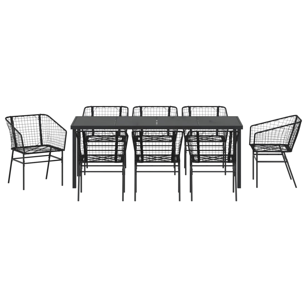 Set da pranzo da giardino 9 pezzi in polyrattan nero