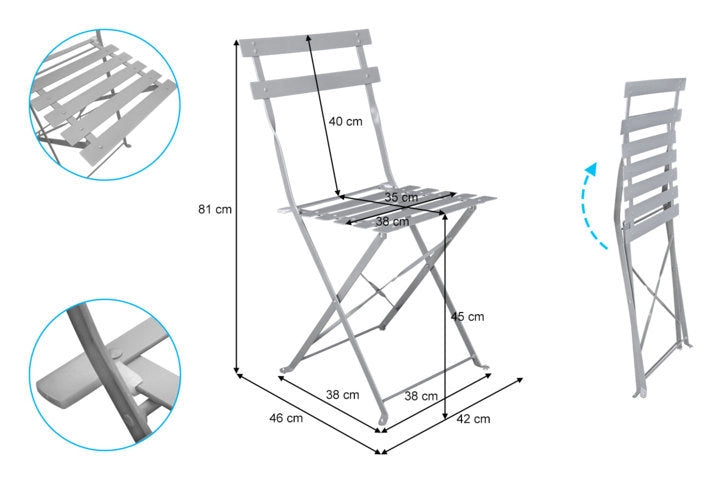 Sedia pieghevole da giardino in metallo grigio, sedia richiudibile - Amalfi (2 pz.) - SP01AM