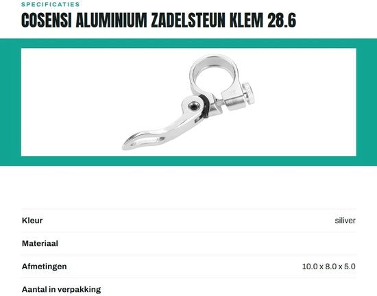 Accessori - Zadelpenklem - Legering in Alluminio - Resistente allo Shock - Flessibile - Resistente alla Corrosione - 28 mm Adatto per 25.4 mm - Zadelklem