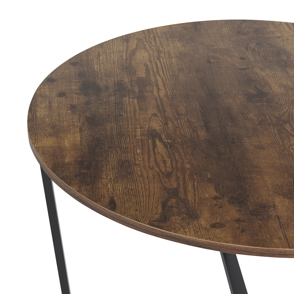 Tavolino da caffè in legno scuro con piano in MDF Nero gambe in metallo 80 cm industriale rotondo soggiorno