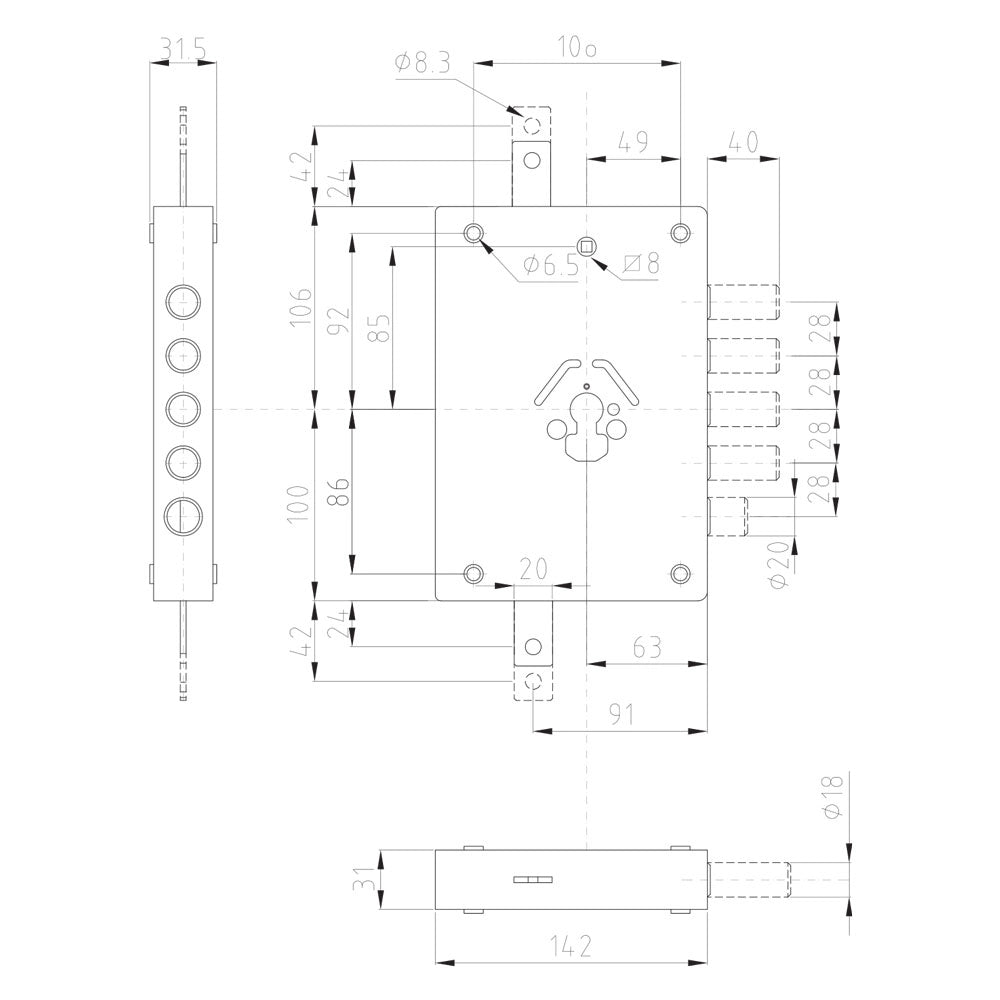 SERRATURA TRIPLICE DA APPLICARE ART. 42 art.42.7 - Dx E 70 mm 152 x 206  - DIERRE