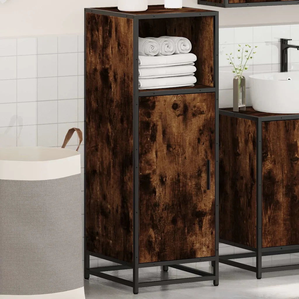 Armadietto Bagno Rovere Fumo 35x37,5x100 cm Legno Multistrato 849241