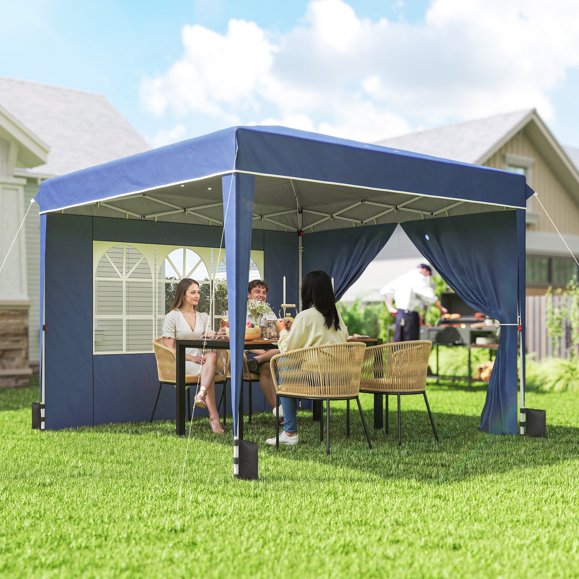 Gazebo Pieghevole 3x3 m con Pareti e Altezza Regolabile Protezione UV 50+ Blu Scuro