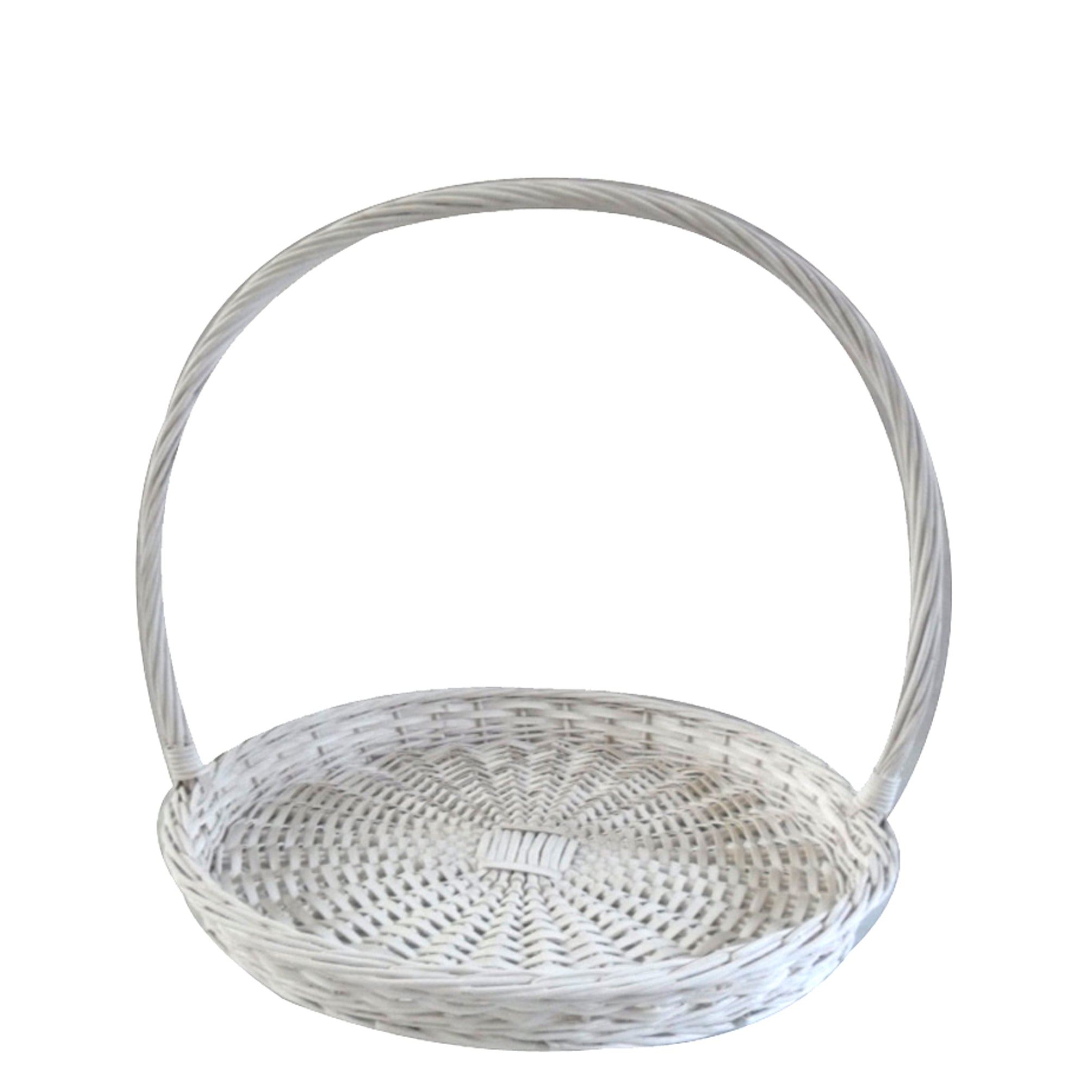 Set 2 Cesti Rotondi Piatti in Vimini con Manico Larghezza 50 cm