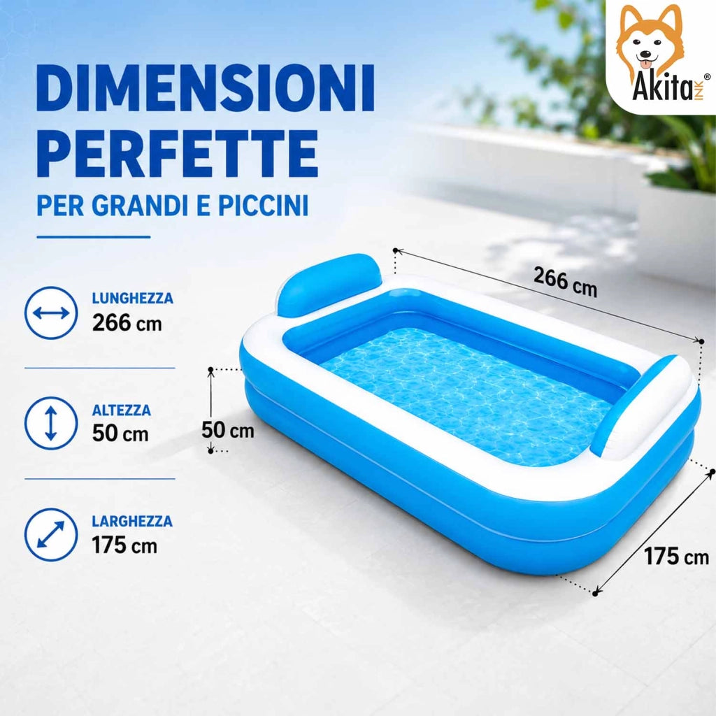 Akitaink Piscina Gonfiabile 266x175 Cuscini Integrati