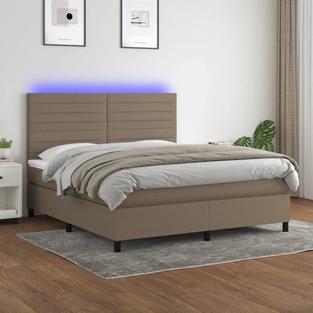 Letto a Molle con Materasso e LED Tortora 160x200 cm in Tessuto 3134969