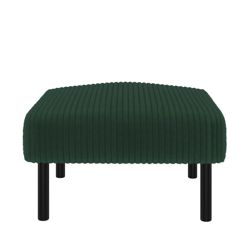 Pouf in velluto a coste verde smeraldo con struttura in metallo