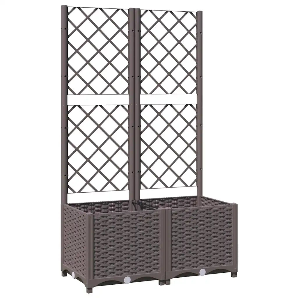 Fioriera da Giardino con Graticcio-Vaso da Esterno-Fioriera con Griglia Marrone 80x40x136 cm in PP