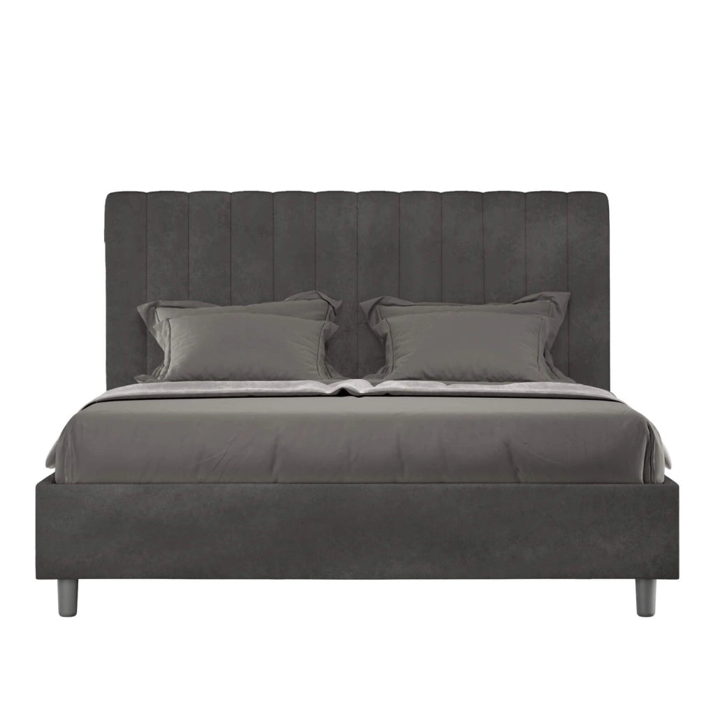 Letto una piazza e mezza senza rete imbottito 130x200 microfibra grigio Agueda