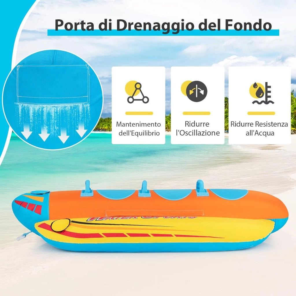 Gommone a Banana Gonfiabile per 3 Persone, Tubo Trainabile per Sport Acquatici e Nautici, Gommone a Banana da Recreazione Acquatica, Carico Massimo 231 kg