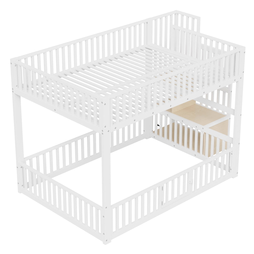 Letto a castello 140 × 200 cm con scala contenitore, LED regolabile, senza materasso, bianco
