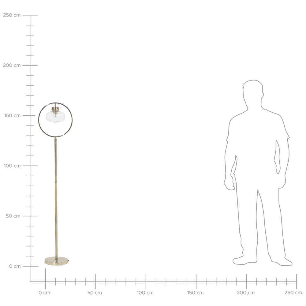 Lampada da terra in metallo dorato 165 cm rotondo aperto con paralume geometrico a bulbo nudo