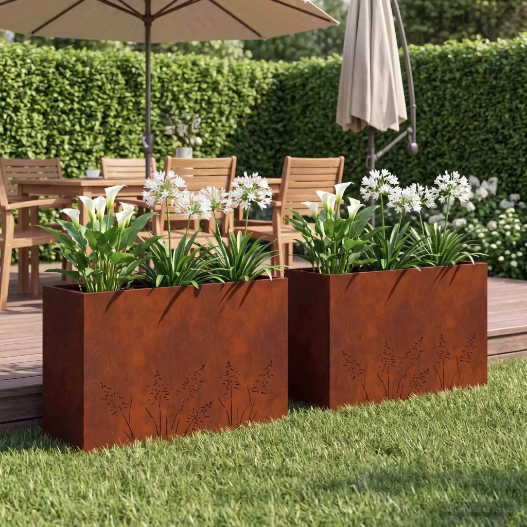 Vaso da giardino 2 pz Ruggine 80 x 20 x 49 cm Acciaio Corten 8005833