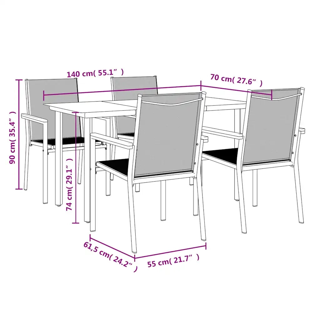 Set da Pranzo da Giardino 5 pz Nero in Textilene e Acciaio