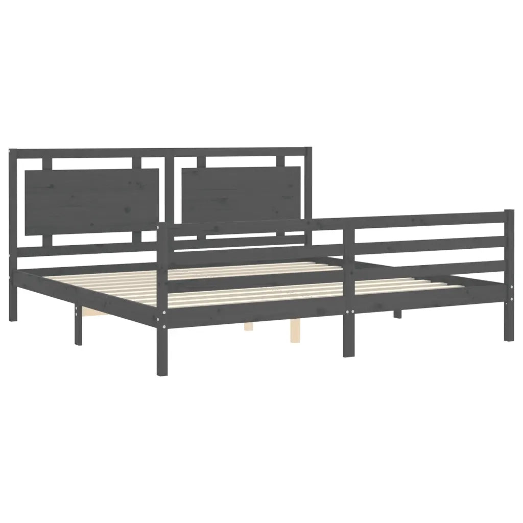 Letto matrimoniale | Letto per adulti | Giroletto con Testiera Grigio 200x200 cm in Legno Massello