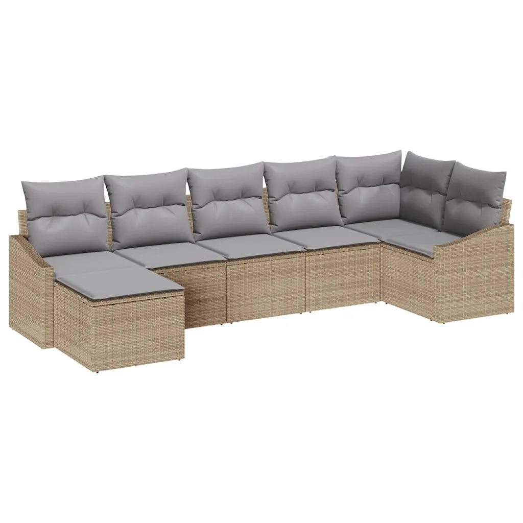 Set di divani con cuscino 7 pcs Beige polyrattan