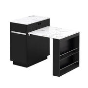 Tavolo da pranzo con LED; presa USB; ripiani e cassetti - per cucina e soggiorno - in MDF - nero