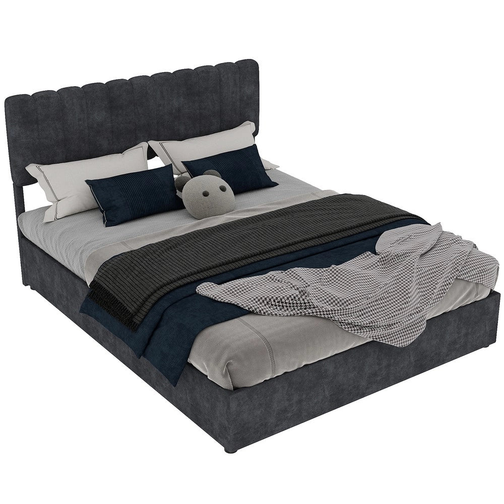 Letto Contenitore Imbottito con Testiera ¨C MINIMAL ¨C Grigio 160x200 cm