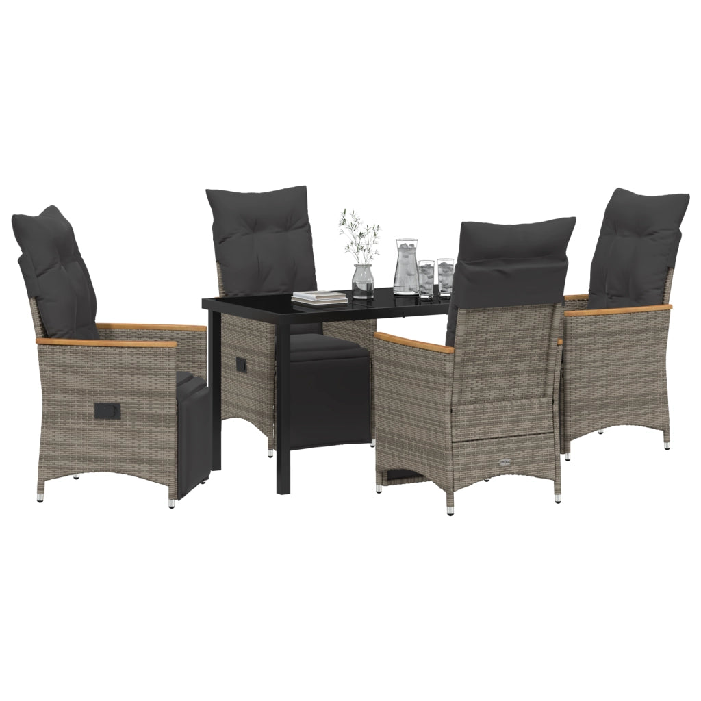 Set da Pranzo per Giardino da 5 pezzi con Cuscini Grigio Polyrattan