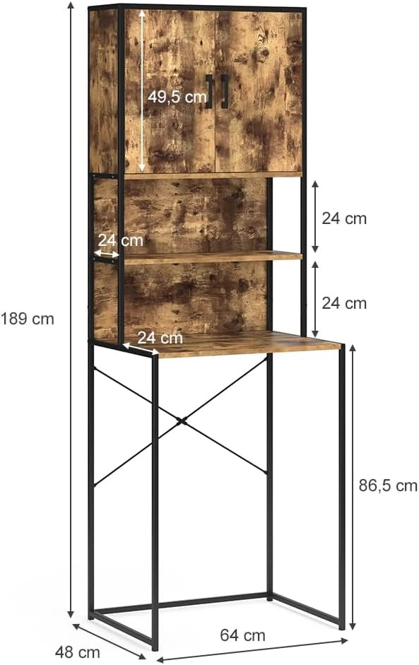 Mobile lavatrice Fyrk, Rovere rustico, 64 x 189 cm, per riporre risparmiando spazio sopra la lavatrice