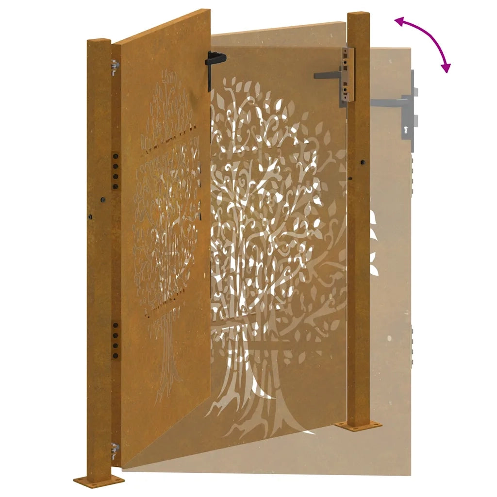 Cancello da Giardino 105x130 cm in Acciaio Corten Design Albero