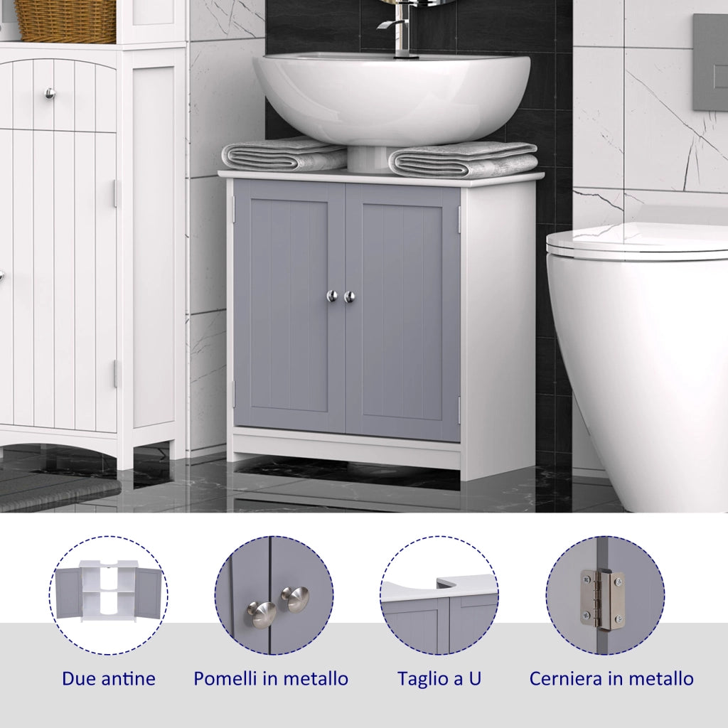 Mobile Sottolavabo per Bagno con Ripiano Regolabile ¨C Zephmum ¨C Bianco Grigio 60x30x60 cm