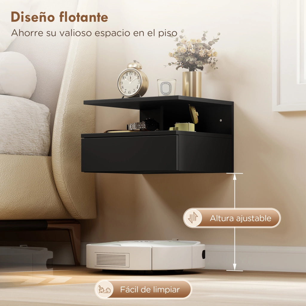 Tavolini da notte a parete con cassetto ¨C zephmum ¨C nero 35x32x22,5 cm